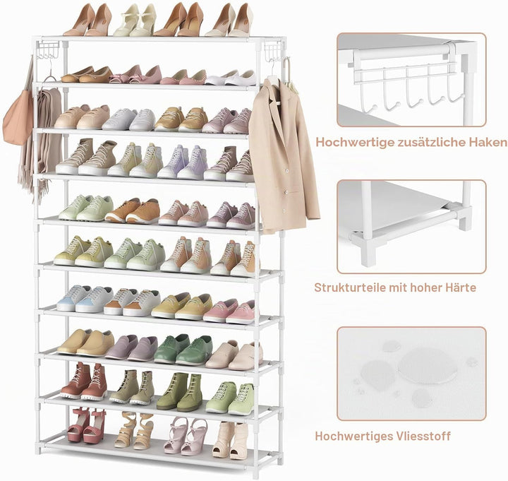 Schuhregal 10 Ebenen, Schuhschrank Metall für 50 Paar Schuhe, Schuhorganizer 155cm Hoch, Schuhaufbew