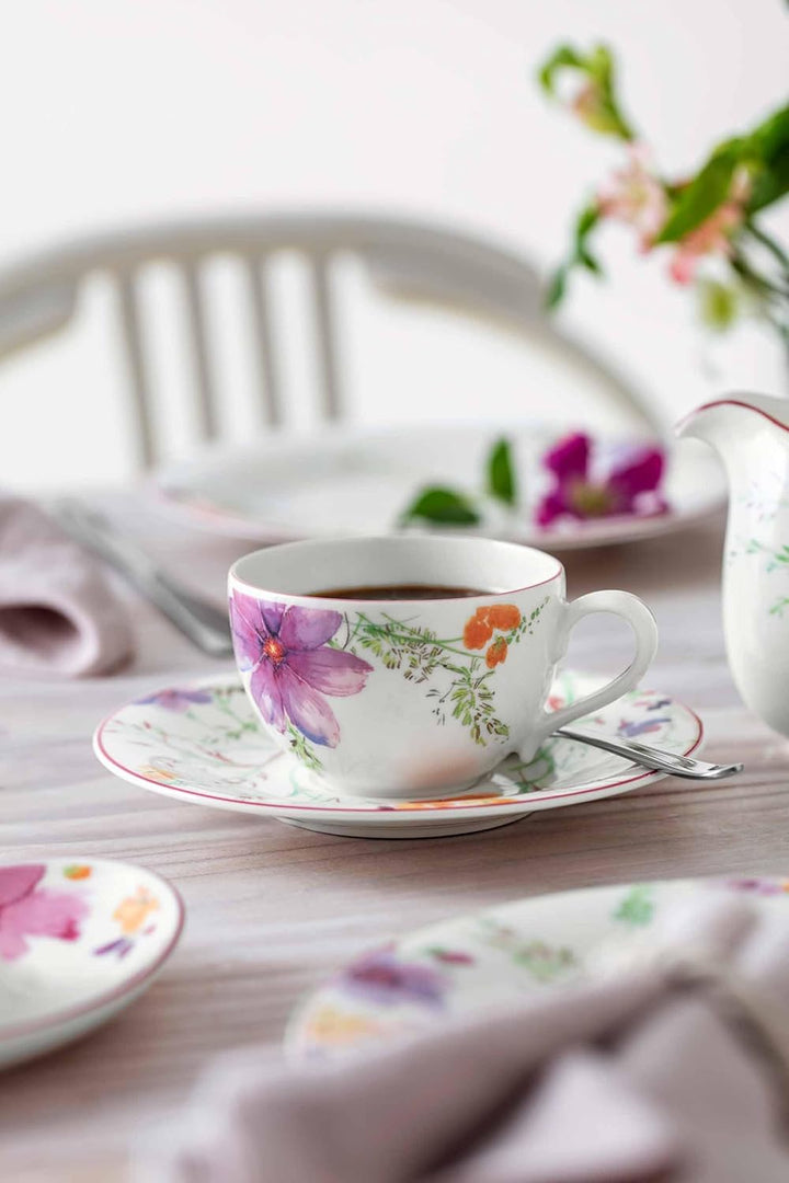 Villeroy & Boch Mariefleur Basic Kaffeetasse mit Untertasse, 250 ml, Kaffee-Set mit floralem Blumen-