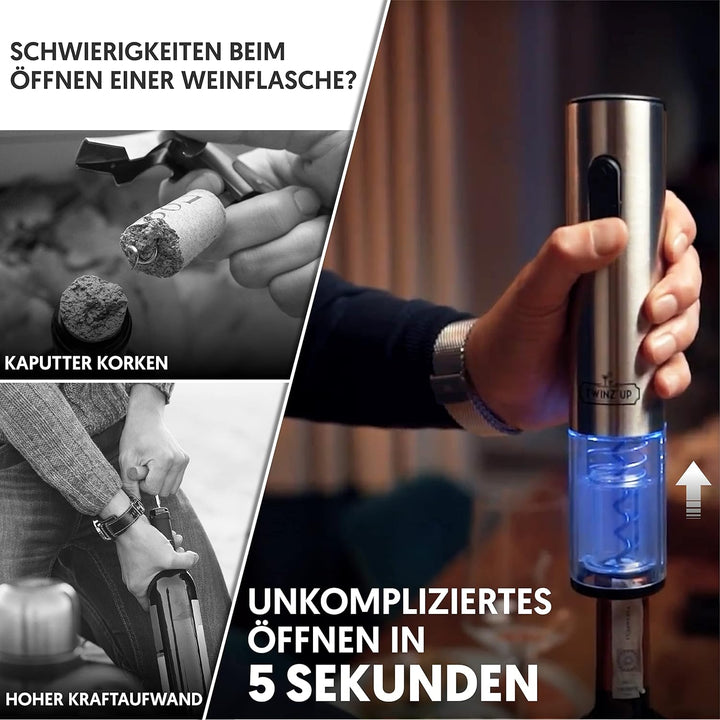 Twinz'up - Korkenzieher Elektrisch, Premium Box mit Folienschneider und Ladestation, Kabelloser Elek