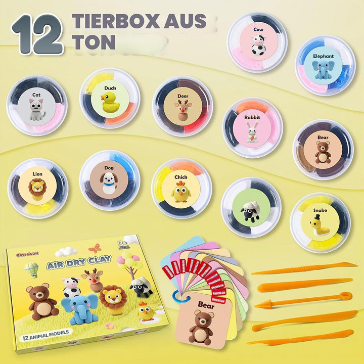 essenson Modelliermasse Lufttrocknend, Tiermodelle Lufttrockener Knete für Kinder, Air Dry Clay Tier
