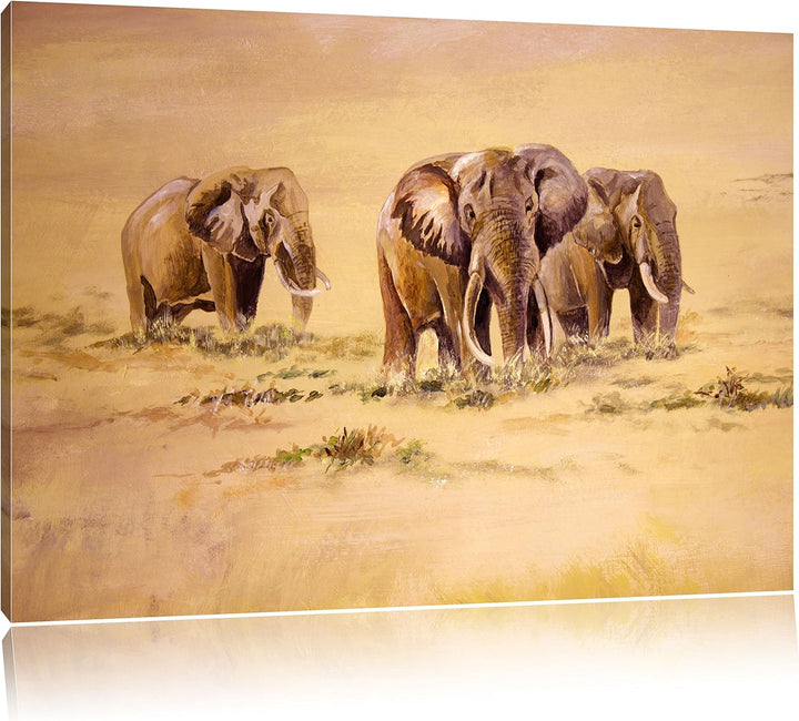 Pixxprint Afrikanische Elefanten in Südafrika, Format: 100x70 auf Leinwand, 100x70
