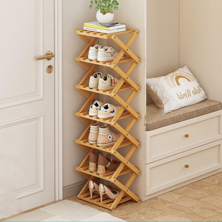 Faltbares Schuhregal aus Bambus, Schuhablage für Eingang, Schrank, Schlafzimmer, Flur, Natur, funkti
