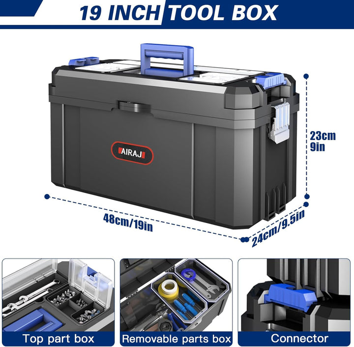 3-in-1 Werkzeugkoffer mit Rollen,Modularer Werkzeugkoffer Leer,Stapelbarer Werkzeugkiste,Oberteil mi