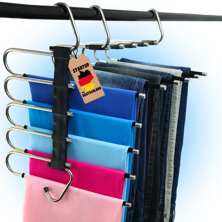 Kleiderbügel platzsparend 2X mehrfach Hosenbügel mit Rutschschutz - 5in1 Hosenaufhängung - Kleidersc