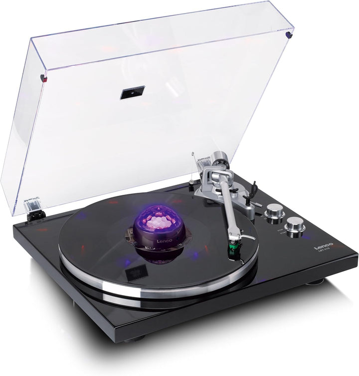 Lenco TTA-180TN - Plattenstabilisator mit RGB-Lichteffekten - 250g Plattenspieler Gewicht & Discokug