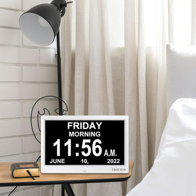 TROCOTN 10 Zoll Digitale Uhr Tagesuhr Grosses Display Wecker Wanduhr (Weiss) 10 Zoll Weiss, 10 Zoll