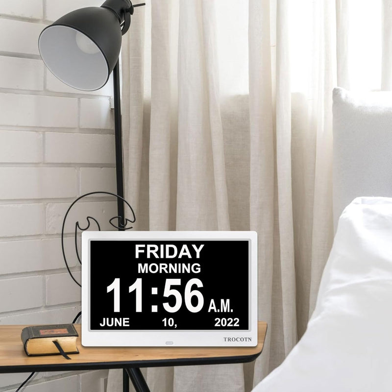 TROCOTN 10 Zoll Digitale Uhr Tagesuhr Grosses Display Wecker Wanduhr (Weiss) 10 Zoll Weiss, 10 Zoll