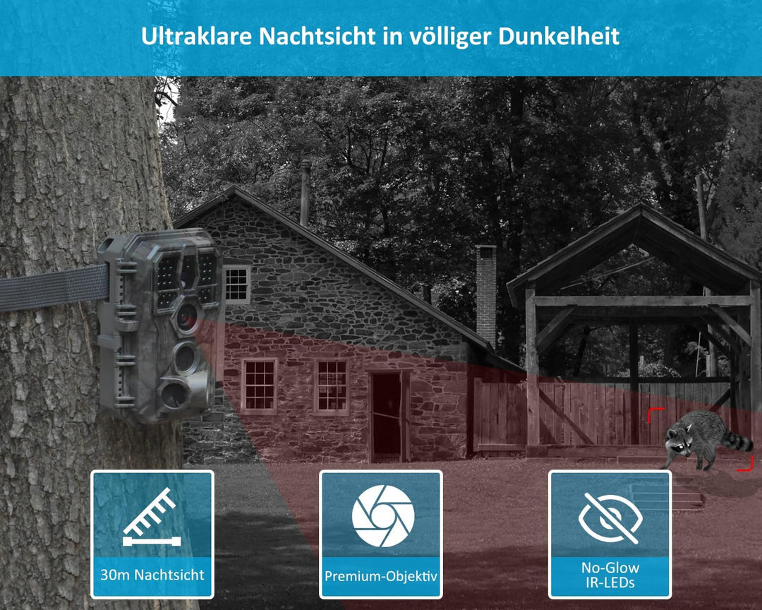 GardePro E5S Wildkamera 32MP 1296P H.264 Video, Wildtierkamera mit Bewegungsmelder Nachtsicht bis 30