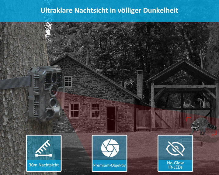 GardePro E5S Wildkamera 32MP 1296P H.264 Video, Wildtierkamera mit Bewegungsmelder Nachtsicht bis 30