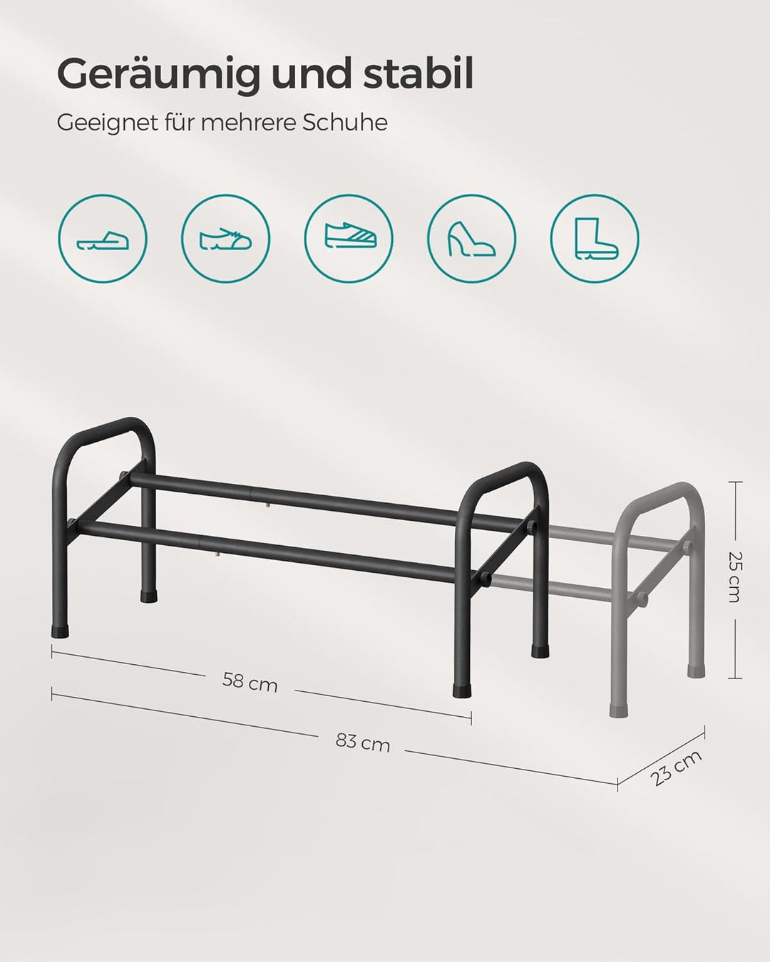 SONGMICS Schuhregal, Schuhständer, 1 Ebene, Metallregal, verstellbar, Schuhe,Standregal, für Flur, G