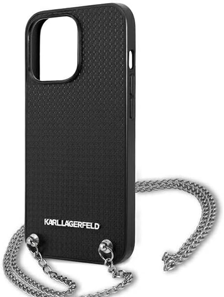 Karl Lagerfeld Leder Strukturiert und Kette – iPhone 13 Pro Hülle (Schwarz)
