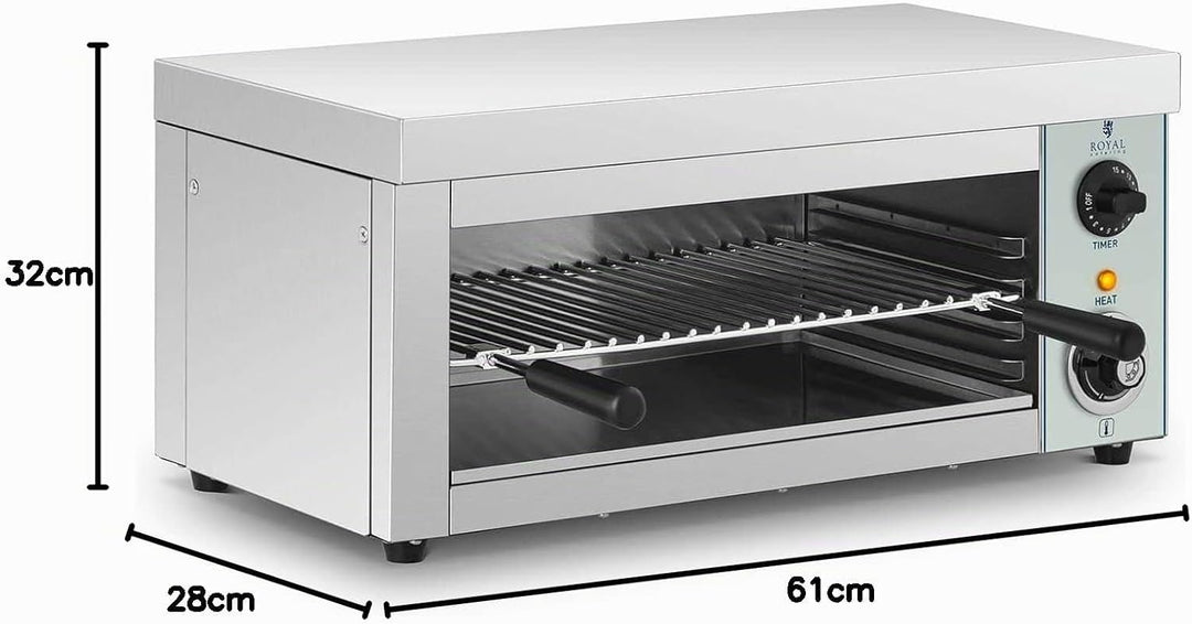 Royal Catering Salamander Grill Überbackgerät (230 V, 2000 W, E.G.O. Thermostat 50–250 °C, Auffangbe