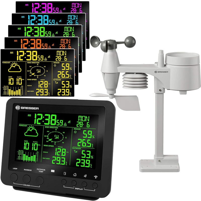 Bresser Wetterstation Funk mit Aussensensor Wetter Center 5-in-1 mit 5,7 Zoll 256 Farben Display und