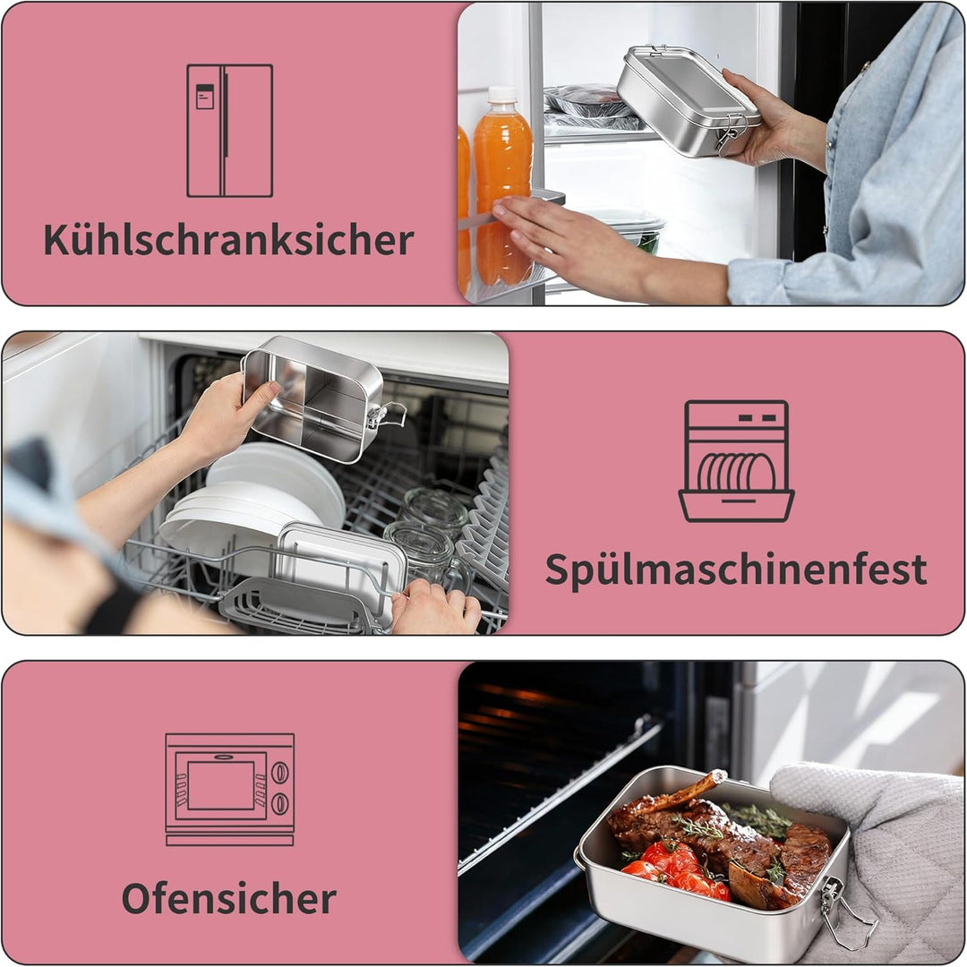 Onader Edelstahl Brotdose mit Fächern 2er Set, 1400ml Bento Box Lunchbox mit Abnehmbar Trennwand, Me