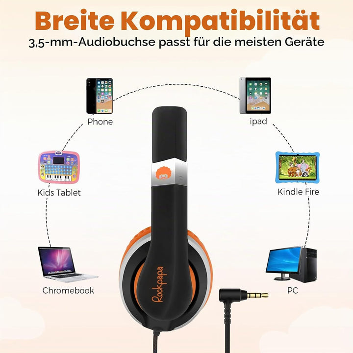 RockPapa I20 Kopfhörer Kinder Schule, Kinder Kopfhörer mit Kabel für Mädchen Junge, HD Mikrofon, Fal