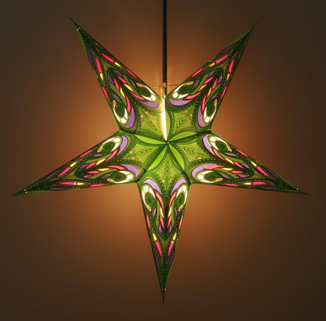 GURU SHOP Faltbarer Advents Leucht Papierstern, Weihnachtsstern 60 cm - Alaskana Grün normal Alaskan