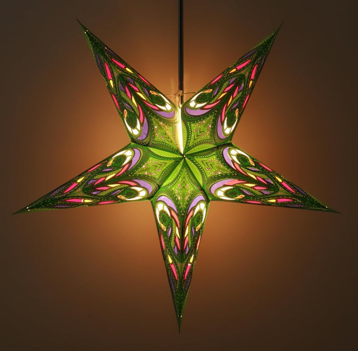 GURU SHOP Faltbarer Advents Leucht Papierstern, Weihnachtsstern 60 cm - Alaskana Grün normal Alaskan