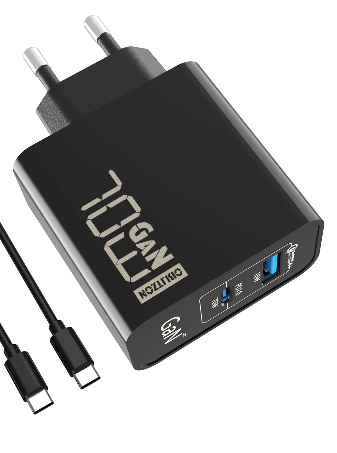 70W USB C Ladegerät, Type C PD GaN Netzteil mit 100W Schnellladekabel 2-Port USB C Netzteil (Funktio