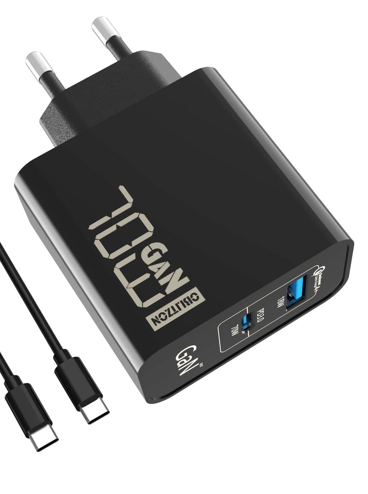 70W USB C Ladegerät, Type C PD GaN Netzteil mit 100W Schnellladekabel 2-Port USB C Netzteil (Funktio