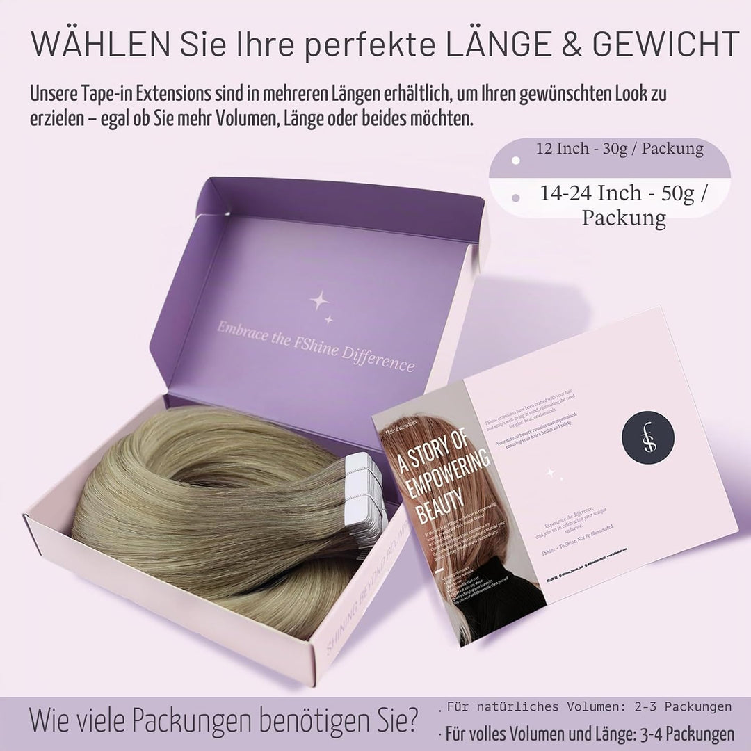 Fshine Tape in Extensions Echthaar 30cm 30g 20 Stücke Haarverlängerung Echthaar Tape in Extensions B