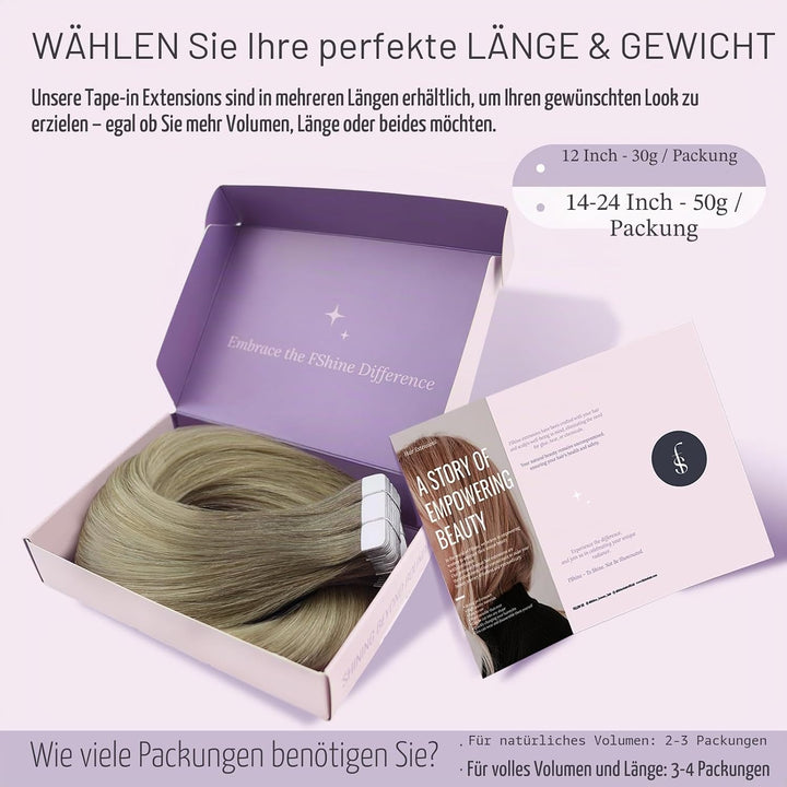 Fshine Tape in Extensions Echthaar 30cm 30g 20 Stücke Haarverlängerung Echthaar Tape in Extensions B