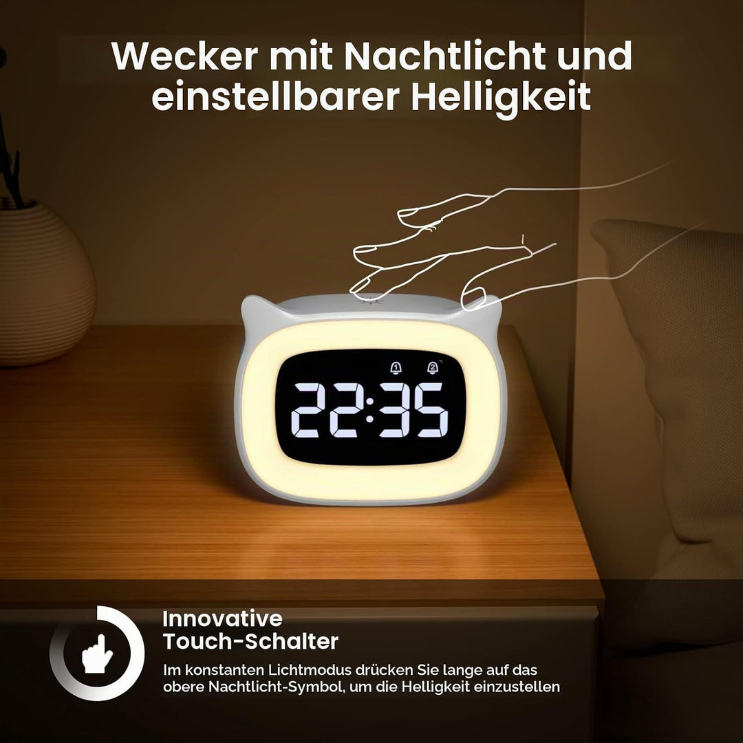 mizikuu Wecker Digital Kinder, Wecker mit Licht, Dual-Wecker, LED-Nachtlicht mädchen Wecker, Funkuhr