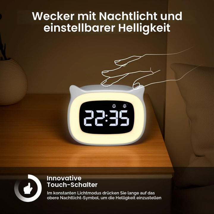mizikuu Wecker Digital Kinder, Wecker mit Licht, Dual-Wecker, LED-Nachtlicht mädchen Wecker, Funkuhr