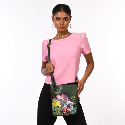 Anuschka Damen-Reiseorganizer aus echtem Leder, zweiseitiger Reissverschluss, handbemalt, Original-K