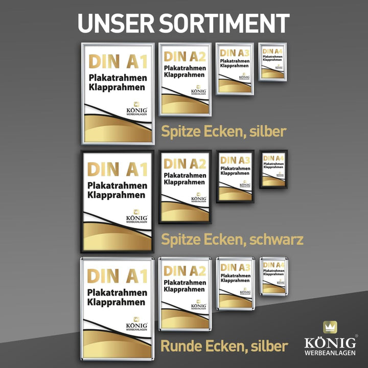 Dreifke Plakatrahmen DIN A2 | 25mm Alu Profil, eckig | schwarz | inkl. entspiegelter Schutzscheibe |