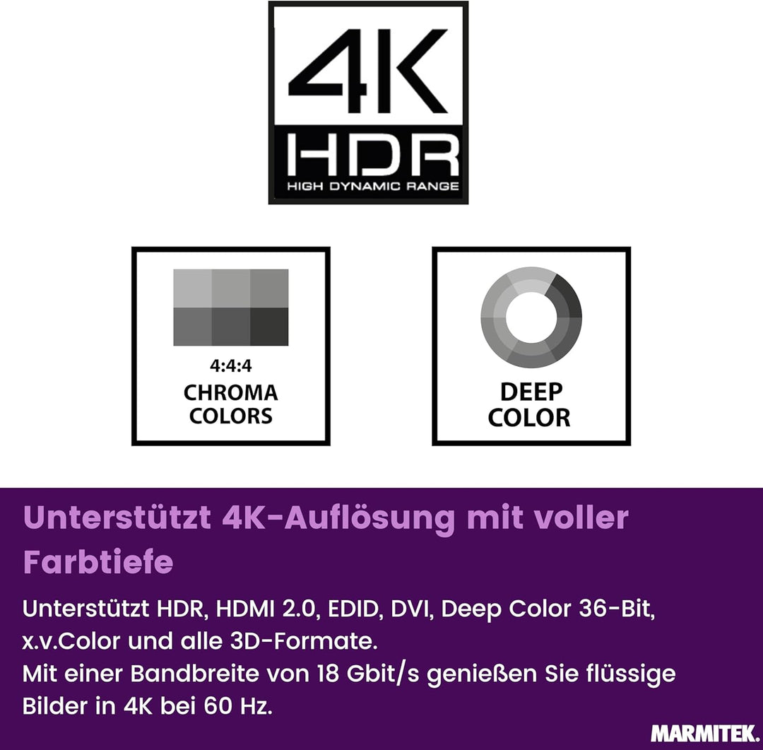 HDMI Splitter 4K60 - Marmitek Split 312 UHD - 1 Ein / 2 Aus - Ultra HD - 4K60 - HDMI Verteiler - 384