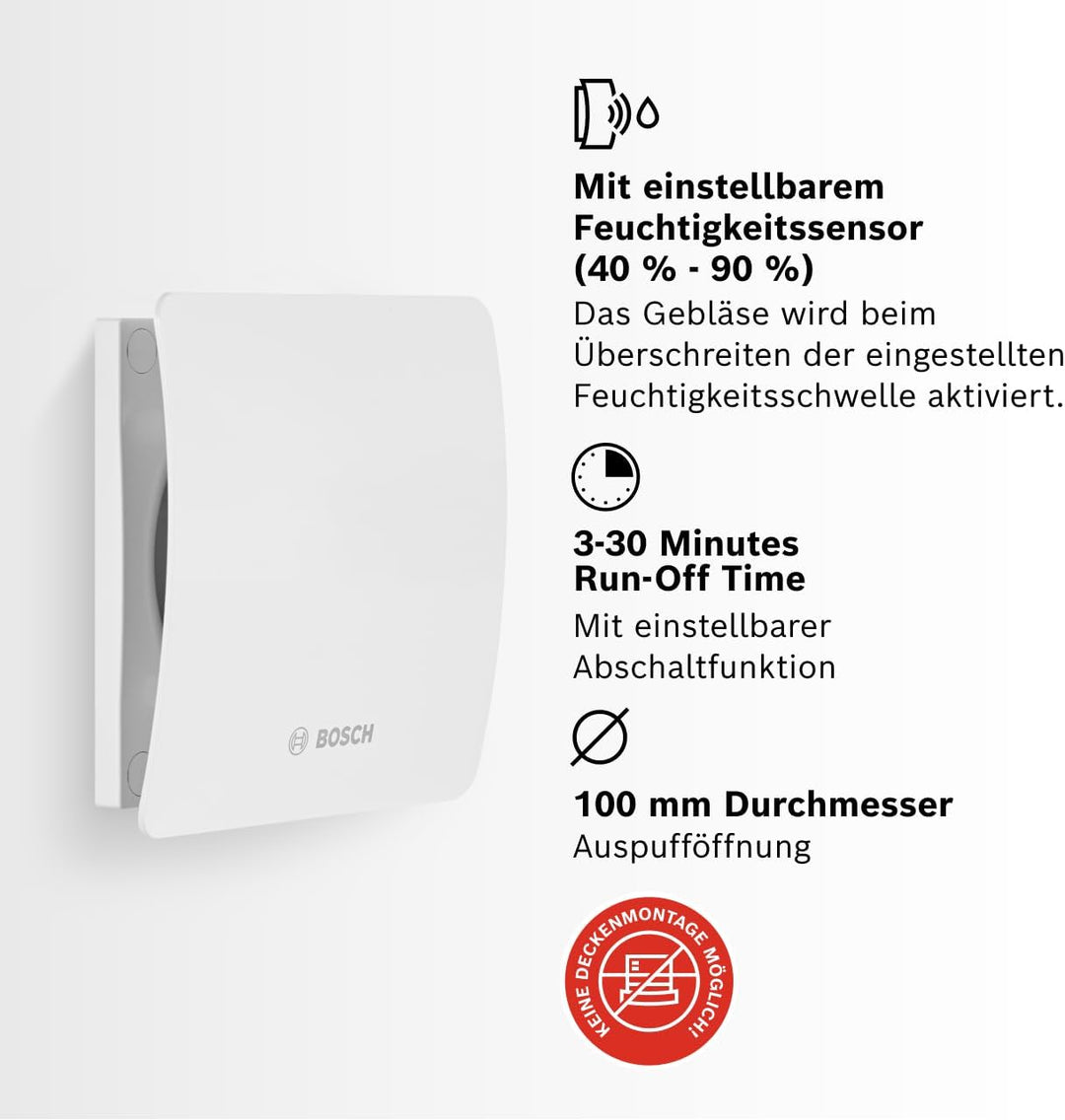 Bosch Badlüfter Fan 1500 DH 125mm Durchmesser, mit Luftfeuchtigkeitssensor und einstellbare Nachlauf