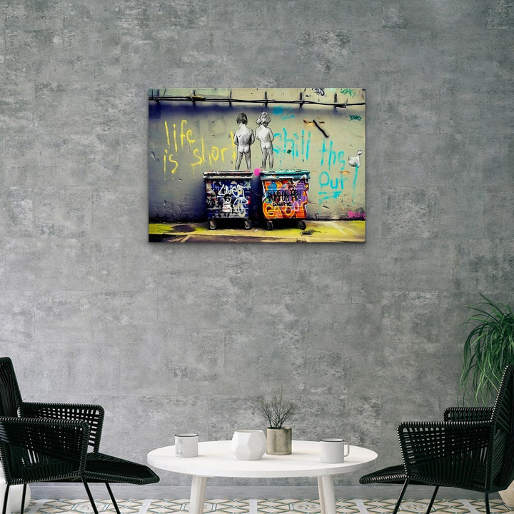 Giallobus - Gemälde - Banksy - - Standardleinwand - 100x70-05 - Kinder pinkeln - Bereit zum Aufhänge