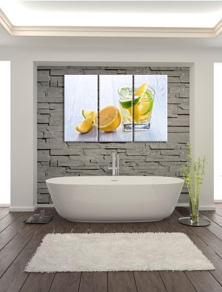 Pixxprint Gin Tonic Shot mit Zitronen als Leinwandbild/Grösse: 3 Teilig (120x80 cm) cm/Wandbild/Kuns