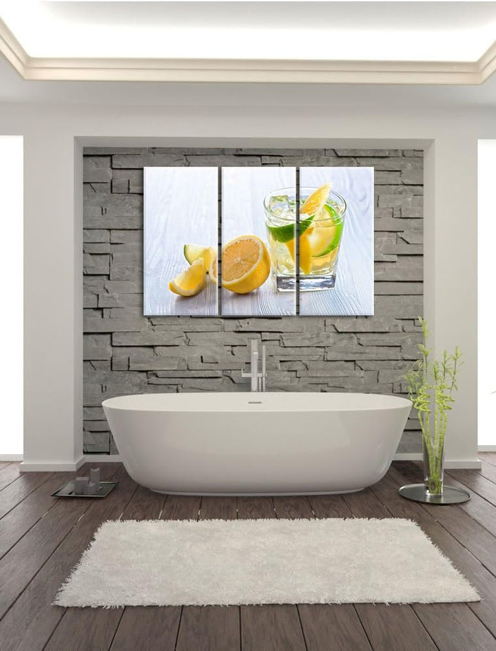 Pixxprint Gin Tonic Shot mit Zitronen als Leinwandbild/Grösse: 3 Teilig (120x80 cm) cm/Wandbild/Kuns