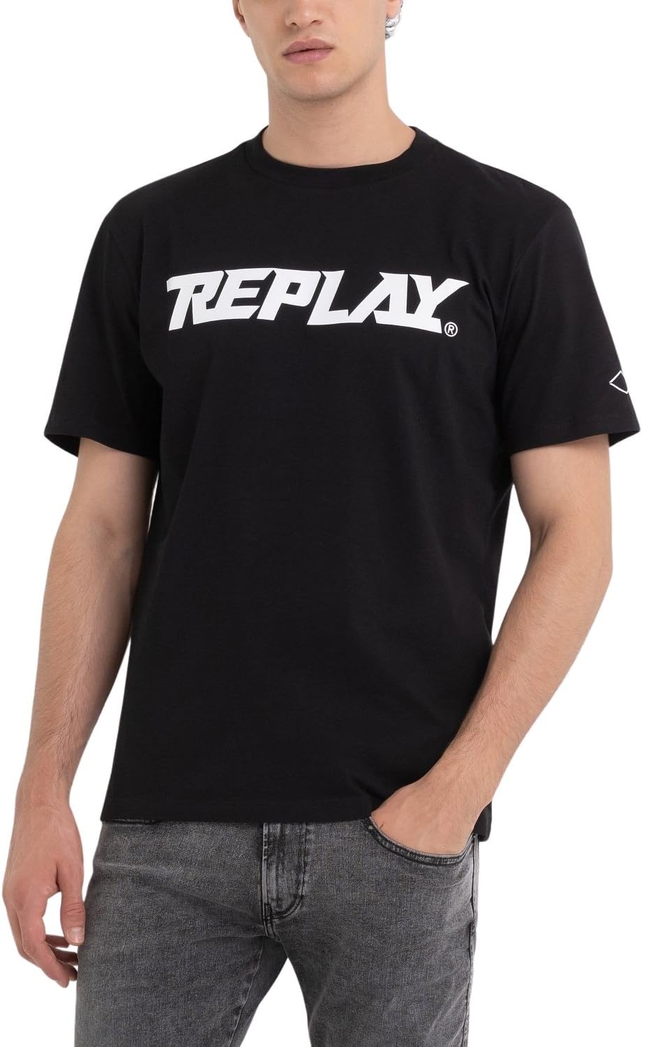 Replay Herren T-Shirt Kurzarm Rundhalsausschnitt mit Logo XL Black 098, XL Black 098
