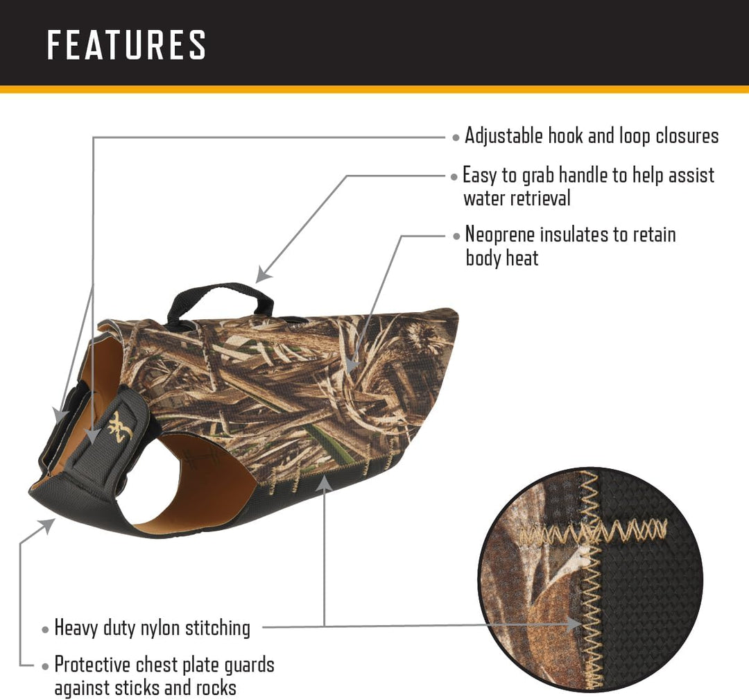 Browning Pet Dog Hundeweste aus Neopren, 5 mm Griff, gross, Realtree MAX-5 (5 mm), Grösse L Orange/A