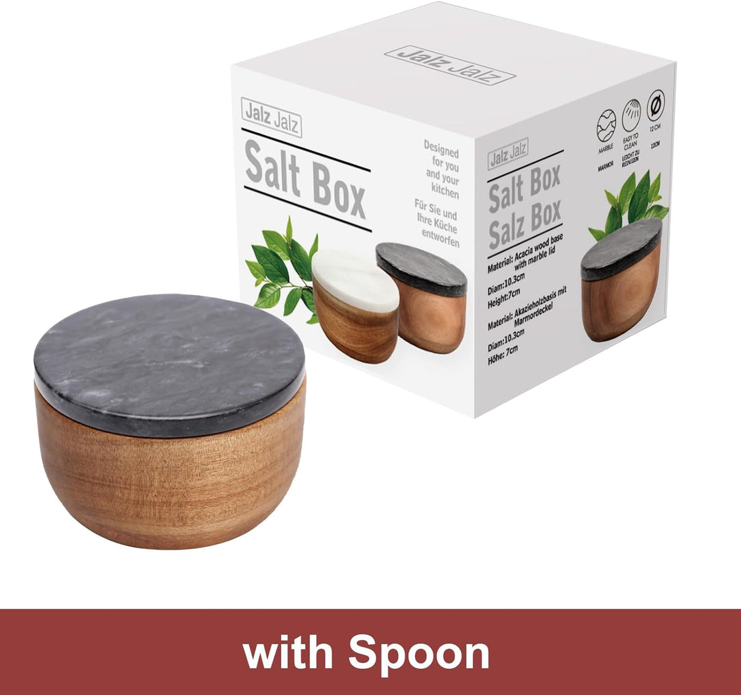 Holz Salz Box Gewürzdose Gewürzbehälter Massiv Natur Akazie Boden Marmor Deckel Elegant Design Deko