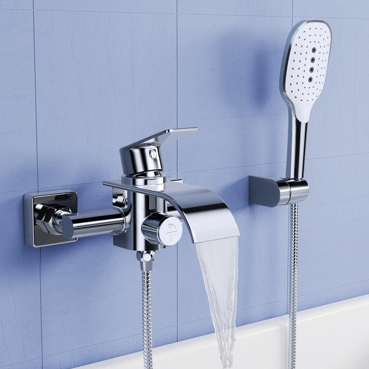 KULACO Badewannenarmatur mit Handbrause, Wasserhahn Badewanne Armatur Wasserfall, Messing Mischbatte