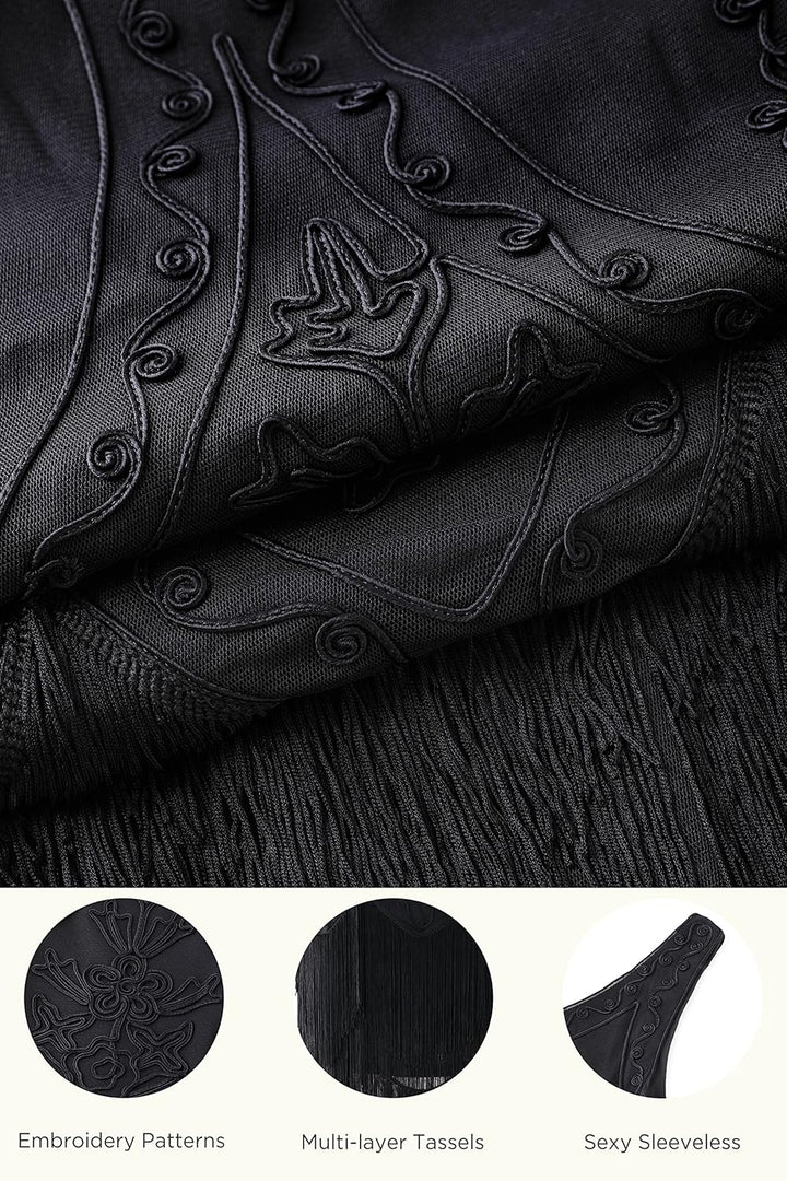 BABEYOND 1920s Kleid Damen Flapper Kleid ohne Ärmel V Ausschnitt Knielang Charleston Kleid Gatsby Mo