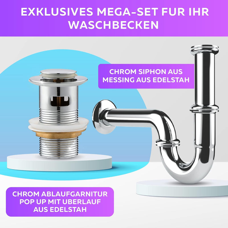 M. ROSENFELD Universal Siphon für Waschbecken (Extra Lang Röhre) 1 1/4 Zoll (32 mm) + Waschbecken Ab