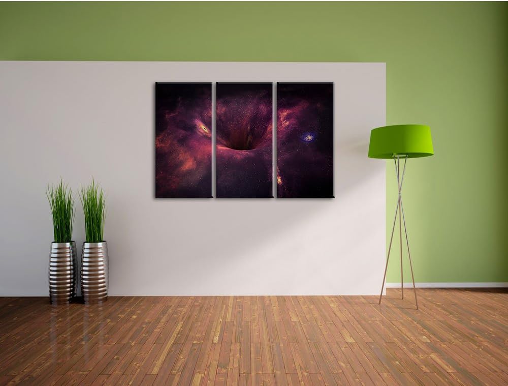 Pixxprint Schwarzes Loch im Weltall als Leinwandbild - Grösse: 3-Teilig (120x80cm) - Wandbild - Kuns