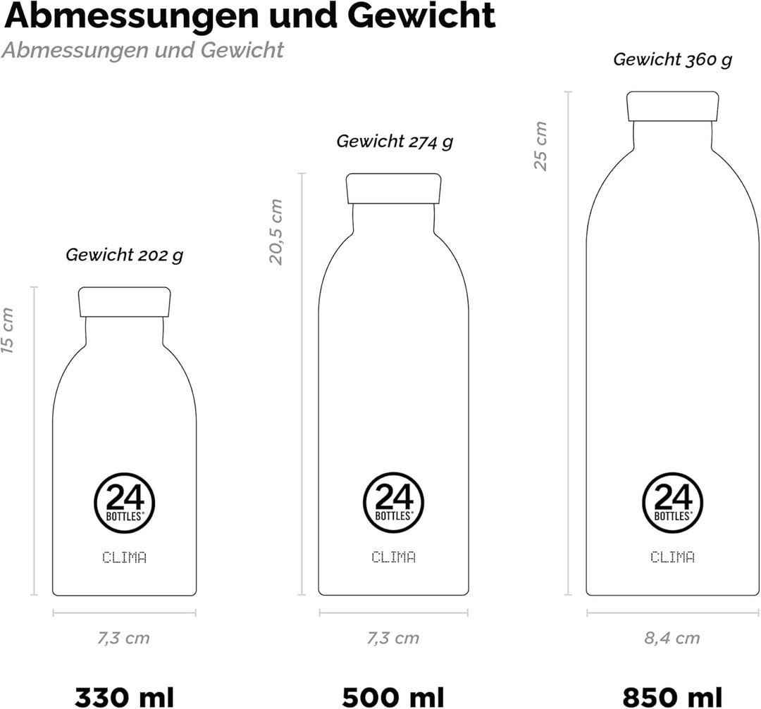 24Bottles Clima Flasche - 330ml/500ml/850ml Thermosflasche mit 100% Versiegeltem Deckel (12 Stunden