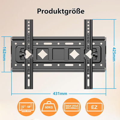 JXMTSPW TV Wandhalterung für 32-68 Zoll Flach&Curved Fernseher Monitoren bis zu 60kg, Max.VESA 400x4