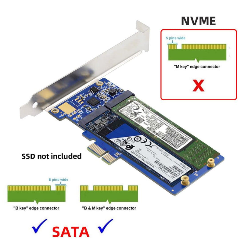 chenyang SATA SSD auf PCI-E x1 Adapter,Dual SATA NGFF Key B+M SSD auf PCI-E x1 Motherboard Adapter J