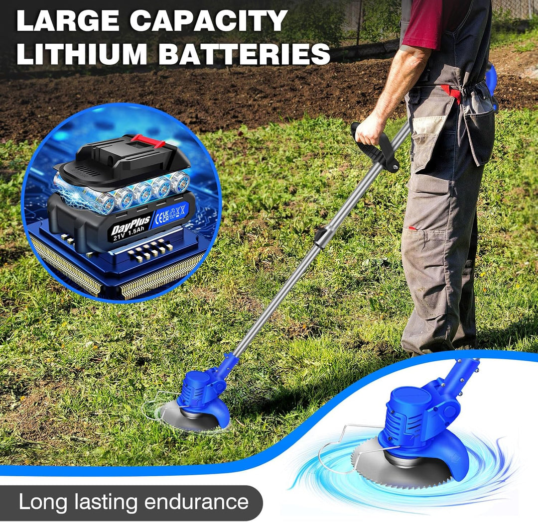 21V Elektrischer Akku-Rasentrimmer Trimmer Garten Kantenschneider mit Akku Blau with 1 battery Blau,