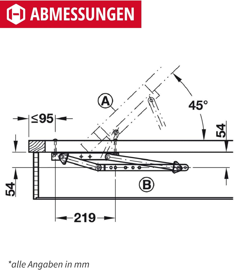 Gedotec Springaufbeschlag Bett-Hochstellstütze Swing-Away | Bettbeschlag längs und quer aufklappbar