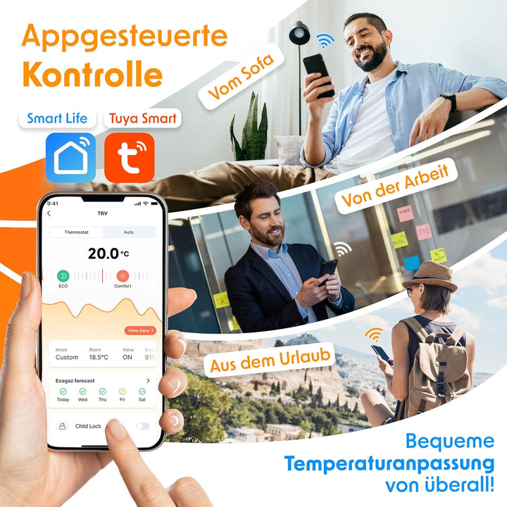KESSER® Heizkörperthermostat 2er Set WiFi Heizungsregler | Heizungsthermostat WLAN mit Smart Home Ap
