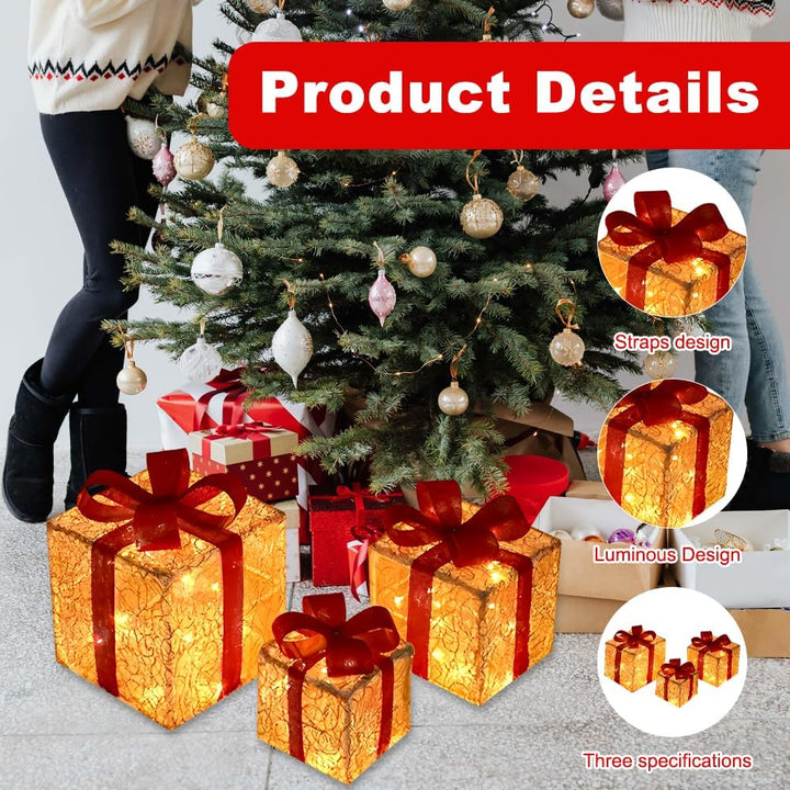 Mineup 3PCS LED Geschenkboxen, Weihnachtsdeko Mit Timer, 8 Modi Weihnachts Dekoboxen, Beleuchte Weih