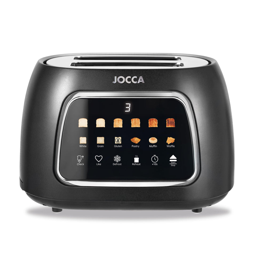 JOCCA Digitaler Easy-Touch-Toaster, 2 Schlitze, Touchscreen, 6 Bräunungsstufen und 6 Brotarten, brei