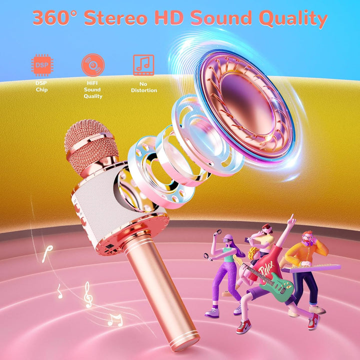 Magic Sing LED Karaoke Mikrofon Kinder, Drahtloses Bluetooth Spielzeug ab 3-12 Jahre Geschenk Mädche